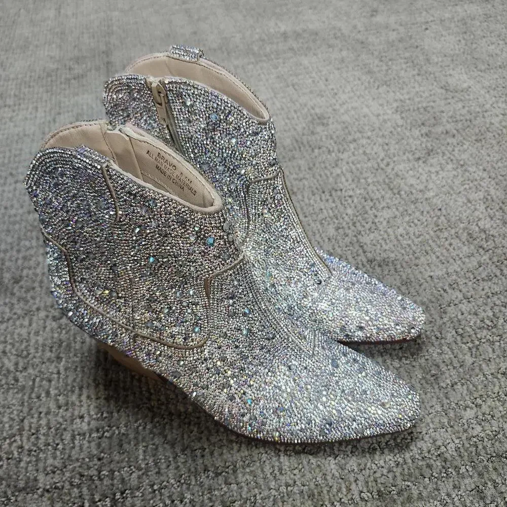 Cushionaire Bravo Sparkly Rhinetsone Western Ankle Boots Women's Size 8.5